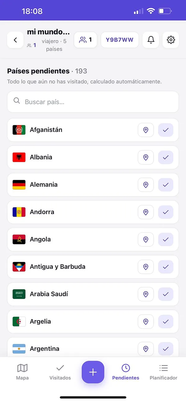Lista de países pendientes por visitar
